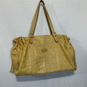 TANGAROA Venice Terrida embossed leather tote bag zip top/pockets cinched sides